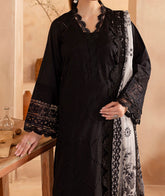 Elegant Nureh Black suit with black and white chiffon dupatta