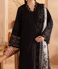 Elegant Nureh Black suit with black and white chiffon dupatta