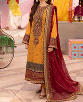 Marina Mystique |Asim Jofa 3-Piece Mustard Embroidered Lawn Silk Suit | Dastaan Collection | Baje Dhol Taashe"| AJDA-25