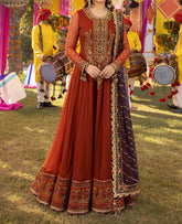 Marina Mystique |Asim Jofa 2-Piece Orange-rust Gown |Embroidered Chiffon | "Gur Naal Ishq Mitha"|Dastaan Collection
-AJDA-19