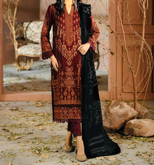 Johra Chambeli Embroidered Karandi 3-Piece Suit with Velvet Palachi Shawl