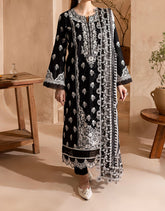 Black Nureh stitched suit with delicate white thread embroidery