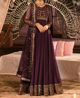 Marina|Mystique|Asim Jofa 2-Piece Purple Embroidered Chiffon Long Gown| Dastaan Collection |AJDA-24