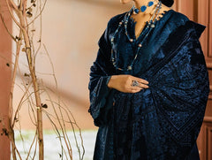 Johra Chambeli Embroidered Karandi 3-Piece Suit with Velvet Palachi Shawl