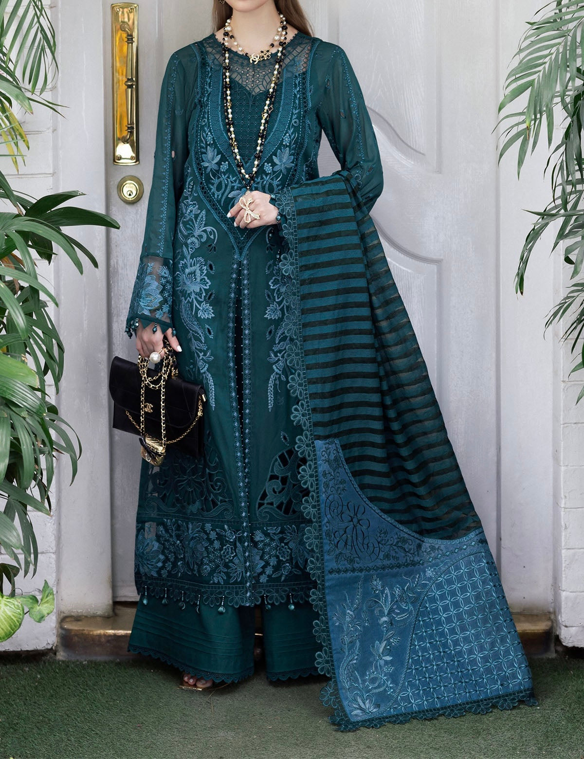 Mademoiselle NE-8262 embroidered Swiss Lawn 3-piece suit – soft pastel ensemble with delicate embroidery, chiffon dupatta, and elegant detailing.