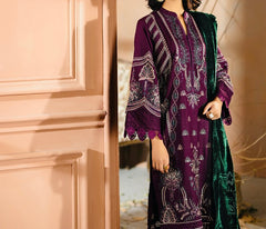 Johra Chambeli Embroidered Karandi 3-Piece Suit with Velvet Palachi Shawl
