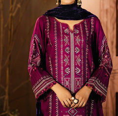Johra Chambeli Embroidered Karandi 3-Piece Suit with Velvet Palachi Shawl