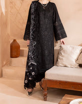 Nureh Monochrome designer wear with chiffon embroidered dupatta