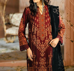 Johra Chambeli Embroidered Karandi 3-Piece Suit with Velvet Palachi Shawl