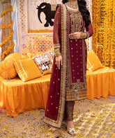 Marina Mystique|Magenta Embroidered Chiffon 3-Piece Suit–Bajre Da Sitta Collection|Asim Jofa
-AJDA-20