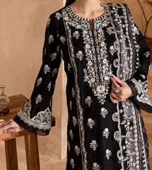 Black Nureh stitched suit with front delicate white thread embroidery