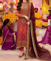 Marina Mystique |Asim Jofa 3-Piece Maroon|Coral charm|Embroidered Lawn Silk Suit | Dastaan Collection | AJDA-23