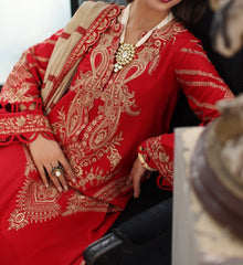 3-Piece Red Embroidered Leather Suit with Jacquard Shawl Poshima–PS3-18|Marina Mystique|Winter Collection