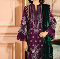 Johra Chambeli Embroidered Karandi 3-Piece Suit with Velvet Palachi Shawl