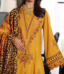 3-Piece Mustard Embroidered Leather Suit with Jacquard Shawl Poshima–PS3-17|Marina Mystique|Winter Collection
