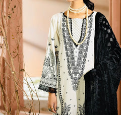 Johra Chambeli Embroidered Karandi 3-Piece Suit with Velvet Palachi Shawl
