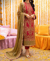Marina Mystique |Asim Jofa 3-Piece Red Embroidered ChiffonSuit | Dastaan Collection | Bajre Da Sitta | AJDA-29