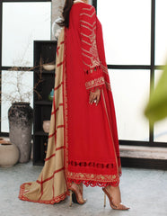 3-Piece Red Embroidered Leather Suit with Jacquard Shawl Poshima–PS3-18|Marina Mystique|Winter Collection