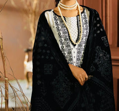 Johra Chambeli Embroidered Karandi 3-Piece Suit with Velvet Palachi Shawl