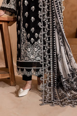 Black and white dupatta with intricate embroidery