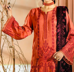 Johra Chambeli Embroidered Karandi 3-Piece Suit with Velvet Palachi Shawl