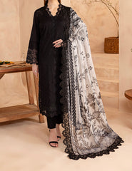 Elegant Nureh Black suit with black and white chiffon dupatta