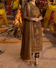Marina mystique|Asim Jofa 3-Piece | Brown Embroidered Paper cotton Suit | Dastaan Collection| Gur naal ishq Mitha Collection| AJDA11