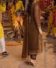 Marina mystique|Asim Jofa 3-Piece | Brown Embroidered Paper cotton Suit | Dastaan Collection| Gur naal ishq Mitha Collection| AJDA11