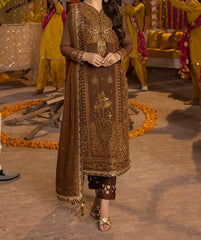 Marina mystique|Asim Jofa 3-Piece | Brown Embroidered Paper cotton Suit | Dastaan Collection| Gur naal ishq Mitha Collection| AJDA11