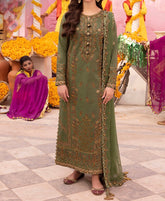 Marina Mystique|Asim Jofa 3-Piece |Basil Green Embroidered Lawn Silk Suit | Dastaan Collection| AJDA-09