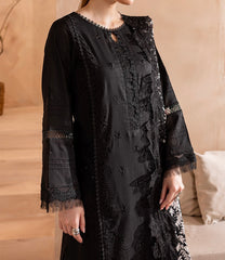 Nureh 3.Monochrome luxury lawn embroidered shirt with black and white chiffon dupatta