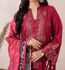 3-Piece Pink Embroidered Dhanak Leather Suit with Jacquard Wool Shawl – PS3-15 | Marina Mystique|Winter Collection PS3-09