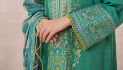 3-Piece Green Embroidered Dhanak Leather Suit with Jacquard Wool Shawl – PS3-15 | Marina Mystique|Winter CollectionPS3-13