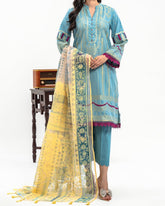 3-PC LAWN JACQUARD SHIRT WITH PRINTED DUPATTA AND TROUSER CLJ3-0740