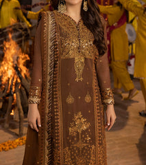 Marina mystique|Asim Jofa 3-Piece | Brown Embroidered Paper cotton Suit | Dastaan Collection| Gur naal ishq Mitha Collection| AJDA11