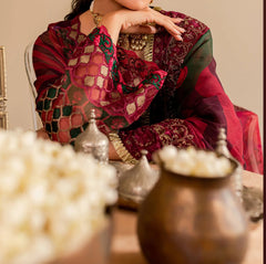 3-PCS-RED CHIFFON SUIT VASAL FORMALS BY CHARIZMA -VSL- 08