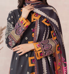 3-Piece Black Embroidered Dhanak Leather Suit with Jacquard Wool Shawl – PS3-15 | Marina Mystique|Winter Collection PS3-11