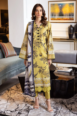 Nureh SP-120 Signature Lawn 3-Piece Stitched Suit in yellowish mustard with black floral embroidery and chiffon dupatta β Marina Mystique summer collection