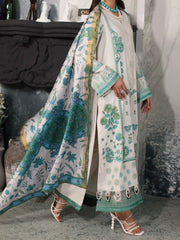 Poshima by Charizma Side angle showing flowing printed wool shawl and embroidered sleeves – elegant Marina Mystique winter collection design.