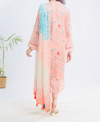 Back design of Nureh SP-114 Signature Lawn shirt in peach with subtle embroidery and printed finish β stitched Pakistani lawn suit by Marina Mystique.