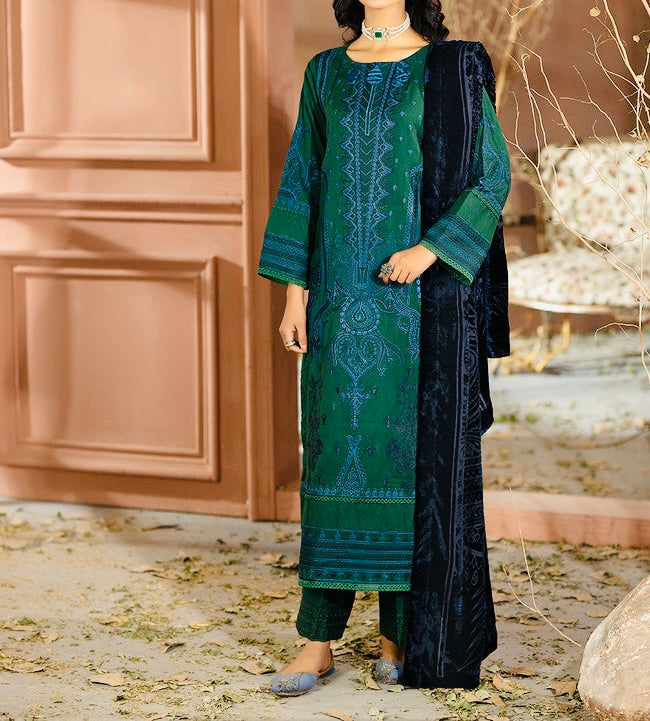 3-PCS EMBROIDERED KARANDI WITH PALACHI SHAWL CHANMBELI COLLECTION 
-CH-67828