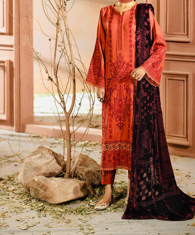 3-PCS EMBROIDERED KARANDI WITH PALACHI SHAWL CHANMBELI COLLECTION 
-CH-68428