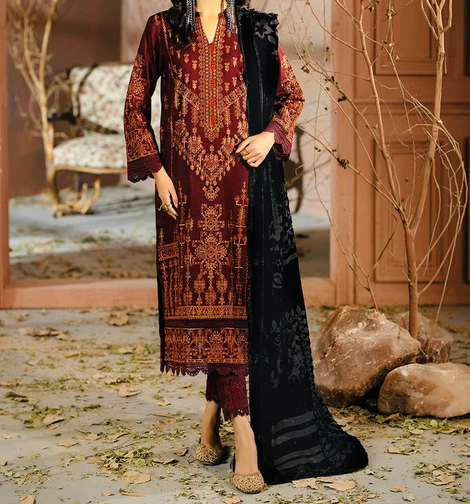 3-PCS EMBROIDERED KARANDI WITH PALACHI SHAWL CHANMBELI COLLECTION -CH-67628