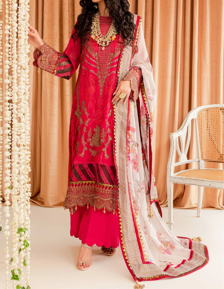 3-PC RED CHIFFON SUIT - VASAL FORMALS BY CHARIZMA VSL-03