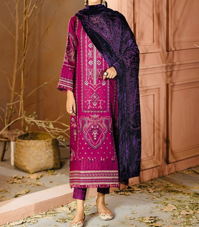 3-PCS EMBROIDERED KARANDI WITH PALACHI SHAWL CHANMBELI COLLECTION 
-CH-68328