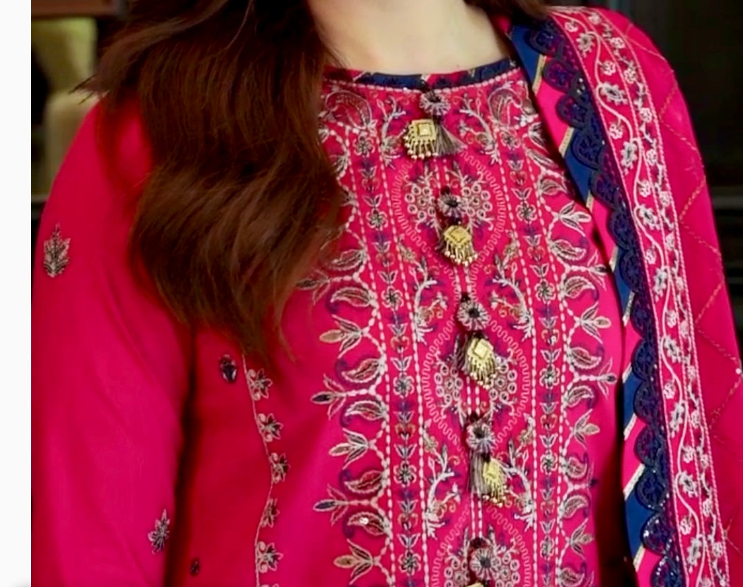 3-PCS RANG E NOOR COLLECTION LAWN SILK. -AJRN-3016