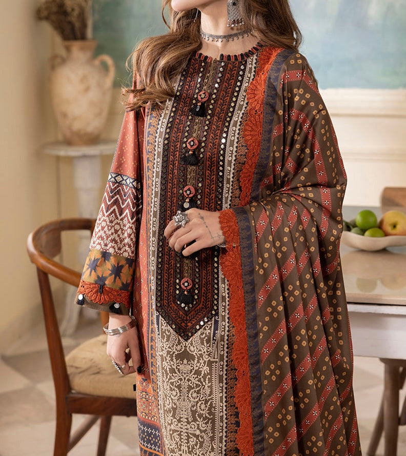 3-PC RANIA EMBROIDERED & PRINTED CAMBRIC-AJNR-0438