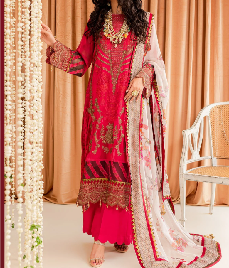 3-PC RED CHIFFON SUIT - VASAL FORMALS BY CHARIZMA VSL-03