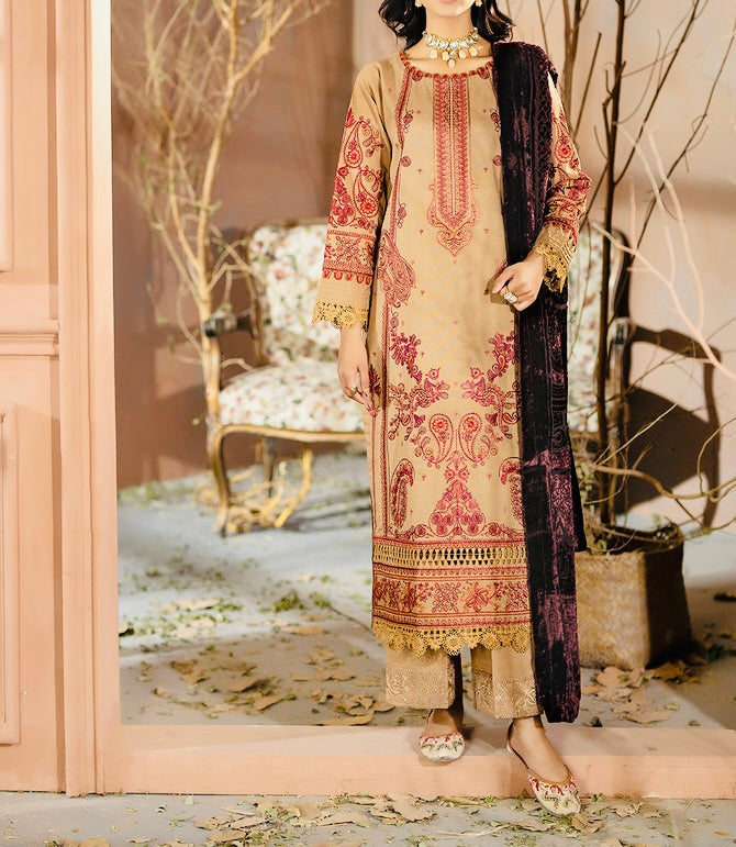 3-PCS EMBROIDERED KARANDI WITH PALACHI DUPATTA CHANMBELI COLLECTION 
-CH-68028