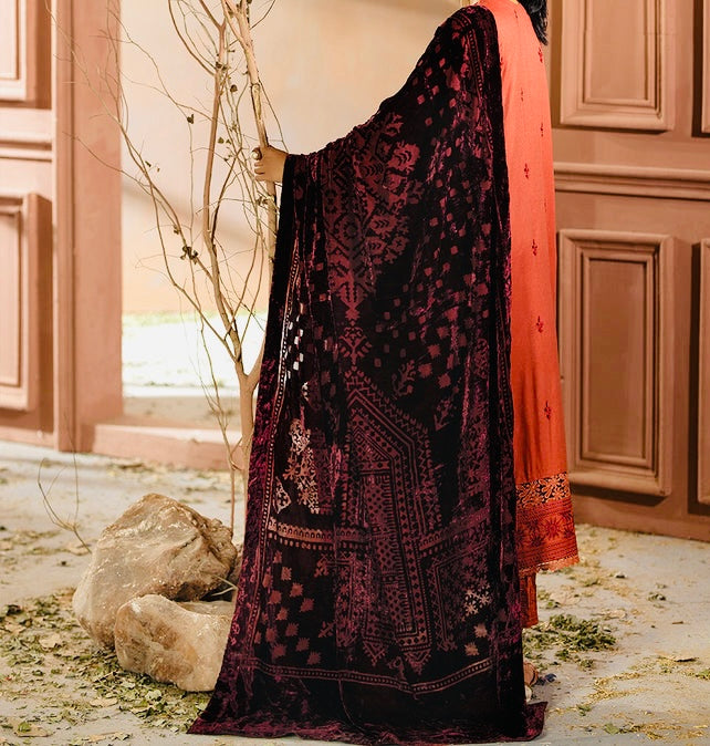 3-PCS EMBROIDERED KARANDI WITH PALACHI SHAWL CHANMBELI COLLECTION 
-CH-68428